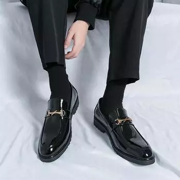 Весенние роскошные туфли на толстой подошве, мужские черные пенни-лоферы, мужские коричневые деловые туфли для офиса от Mentnis masculino 38 чёрный