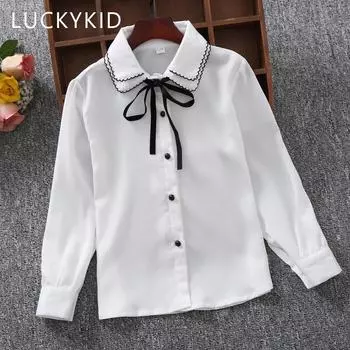 Весенние рубашки для девочек, хлопковая повседневная детская одежда, белые блузки для девочек, рубашки с длинными рукавами для девочек, осенняя детская одежда 12 белый