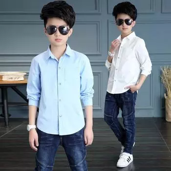 Весенние рубашки для мальчиков, детские нижние рубашки с длинными рукавами, однотонные детские рубашки 120 синий