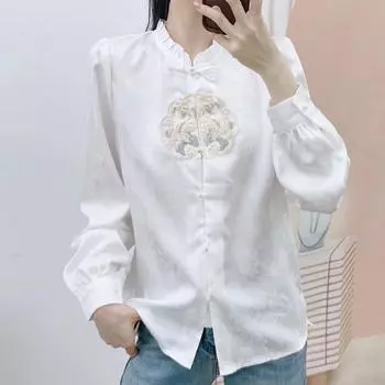 Весенние счетчики бренда Hanpai Fashion Gas Lady с вышивкой в китайском стиле, блузка в китайском стиле, маленькая рубашка M