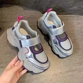 Весенние сетчатые туфли для женщин на танкетке, дышащие, удобные для пешего туризма, повседневные, дизайнерские, брендовые, теннисные, вулканизированные, 2024 35 фиолетовый