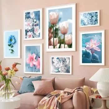 Весенние синие тона, цветок, природный пейзаж, холст, живопись, модные постеры и принты, настенные художественные картины для гостиной, домашний декор 21X30cm No Frame