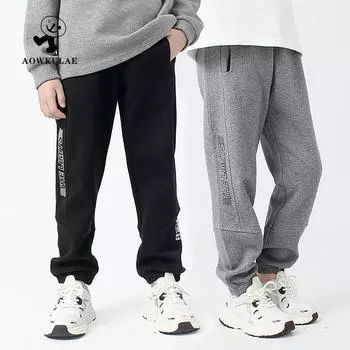 Весенние спортивные брюки для мальчиков в корейском стиле, модные детские брюки с защитой от комаров и буквенным дизайном 120 cm чёрный