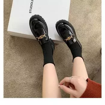 Весенние стильные британские лоферы с триумфальной аркой и толстой подошвой на толстом каблуке, женские маленькие кожаные туфли 34 чёрный