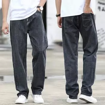 Весенние тонкие мужские джинсы, свободные прямые тренды, эластичные мужские повседневные джинсовые брюки с высокой талией 29