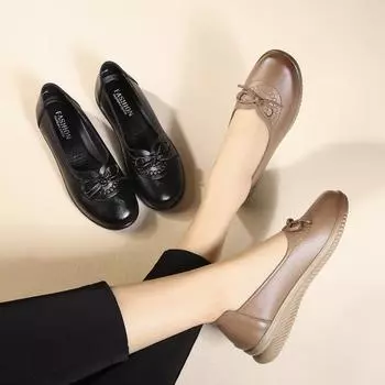 Весенние туфли без застежек для женщин среднего и пожилого возраста. Удобные кожаные туфли для мам на плоской нескользящей мягкой подошве. 35