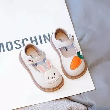 Весенние туфли для девочек из кожи Мэри Джейн, модные детские туфли принцессы с рисунком кролика для детей, повседневные универсальные туфли без каблука, нескользящие 21 чёрный