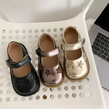 Весенние туфли для девочек с блестками и звездами, маленькие кожаные туфли, туфли принцессы 22