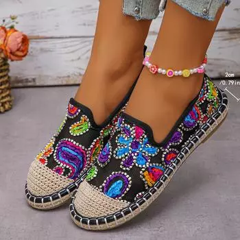 Весенние туфли для рыбалки женские с плоской подошвой, вышитые соломенные туфли с одной педалью, женские туфли-лоферы с круглым носком 36 красный