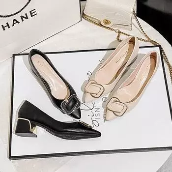 Весенние туфли для женщин, модные туфли-лодочки, новые туфли из натуральной кожи на высоком каблуке, элегантные туфли с металлическими украшениями, размеры 35-43 35 бежевый