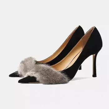 Весенние туфли для женщин Офисные туфли на высоком каблуке Туфли без застежек с острым носком Тонкие каблуки Однотонные туфли Zapatos De Mujer 35