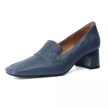 Весенние туфли из овчины Krazing Pot с квадратным носком и средним каблуком, лоферы без шнуровки, броги, женские туфли-лодочки для отдыха 34 чёрный