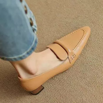 Весенние туфли Krazing Pot из овчины с острым носком на среднем каблуке без шнуровки, элегантные женские туфли-лодочки большого размера 42 34 бежевый