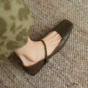 Весенние туфли Krazing Pot на низком каблуке из овчины с квадратным носком, большой размер 42, женские туфли-лодочки для отдыха 34 чёрный