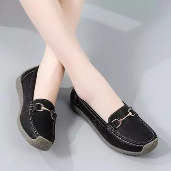 Весенние туфли Le Fu, повседневные женские туфли на плоской подошве, мягкая подошва, обувь для мам, удобные туфли Bean для женщин 35 чёрный