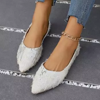 Весенние туфли-лодочки с острым носком на плоской подошве, женские туфли с мелким вырезом 36 белый