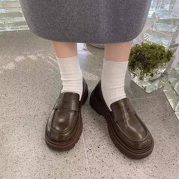 Весенние туфли-лоферы в британском стиле на толстой подошве и толстом каблуке для женщин 35 чёрный