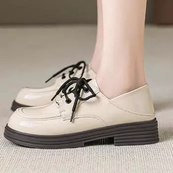 Весенние туфли Мэри Джейн с круглым носком и неглубоким вырезом, повседневные, удобные, на платформе, однотонные, со шнуровкой, для активного отдыха, женские туфли 35