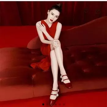 Весенние туфли Мэри Джейн, женские туфли на высоком французском квадратном каблуке, маленькие кожаные туфли, лакированная кожа, толстый каблук, стразы, одинарные туфли 36 красный