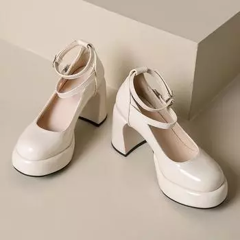 Весенние туфли Marie Janes на высоком каблуке, женские элегантные туфли на плоской подошве 2024 года, модные туфли-лодочки для вечеринки, новые женские туфли Zapatos Brand Chunky 35 бежевый