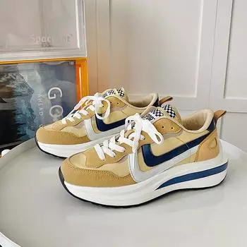 Весенние туфли Мужская модная обувь Вафли Женские парные кроссовки Forrest Gump Platform Elevating 35 коричневый