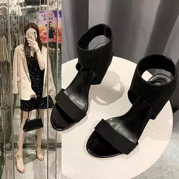 Весенние туфли на каблуках, роскошные босоножки 2024 года, женские эспадрильи с открытым носком, на платформе, модные, новые, высокие, средние, на шпильках 35 чёрный