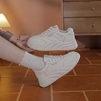 Весенние туфли на толстой подошве, белые туфли, женская обувь, новые универсальные туфли для папы, повседневные туфли для женщин T 35 бежевый