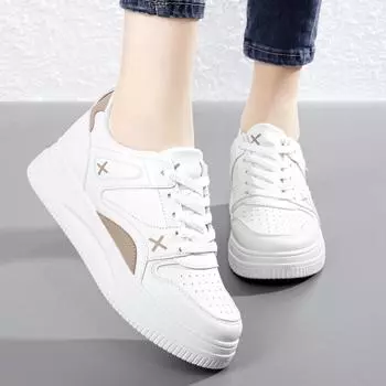 Весенние туфли на толстой подошве, повседневные белые туфли для женщин 34 коричневый/белый