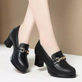 Весенние туфли на высоком каблуке, женские туфли-лоферы в британском стиле с острым носком на толстом каблуке, женские элегантные туфли-лодочки Zapatos Para Mujer 35