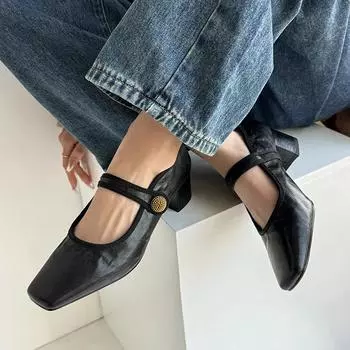 Весенние туфли на высоком каблуке женские туфли-карлики в стиле ретро новые модные квадратные носки с неглубоким мундштуком 39