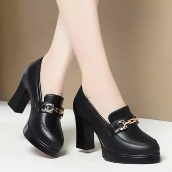 Весенние туфли на высоком каблуке, женские туфли-лоферы в британском стиле с острым носком на толстом каблуке, женские элегантные туфли-лодочки Zapatos Para Mujer 34