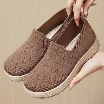 Весенние туфли Slip on Vulcanize для женщин 2025 г., дышащие сетчатые полые туфли на плоской подошве, удобные нескользящие повседневные туфли для мам 36 чёрный