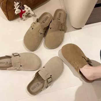 Весенние туфли женские ретро туфли Boken повседневные ленивые туфли сумка головные уборы полутапочки женские туфли на плоской подошве Бокен тапочки женские 35 хаки