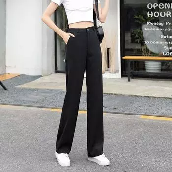 Весенние удобные свободные черные брюки для женщин M чёрный