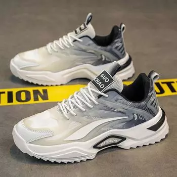 Весенние универсальные повседневные модные кроссовки для бега с толстой подошвой для студентов, трендовые дышащие мужские кроссовки 39 чёрный