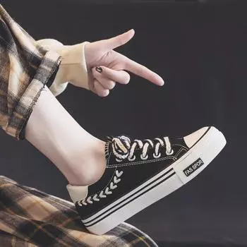 Весенние универсальные повседневные парусиновые туфли на толстой подошве для женщин 35 чёрный