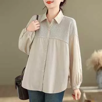 Весенние вельветовые лоскутные блузки и рубашки из ниши, свободная однотонная рубашка с лацканами для женщин M чёрный