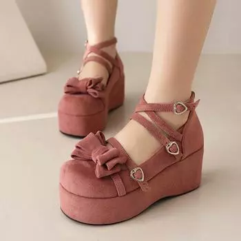 Весенние водонепроницаемые женские туфли на толстой подошве с плоской подошвой и пряжкой-бантом в стиле Лолита 34 чёрный