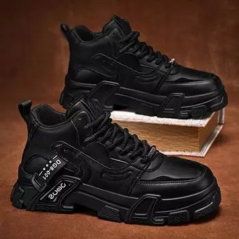 Весенние высокие универсальные и популярные рабочие мужские ботинки трендовые уличные простые мужские повседневные спортивные туфли на толстой подошве 39 чёрный