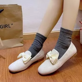 Весенние замшевые туфли-лоферы с бантом на плоской подошве женские туфли 2024 года новые модные милые повседневные туфли для ходьбы с квадратным носком туфли-лодочки sos 35 чёрный