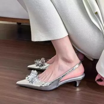 Весенние зеленые цветочные сандалии с острым носком и цветочным узором, весенние и летние туфли Aerial Shoes, женская обувь 35