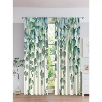 Весенние зеленые листья эвкалипта с рисунком цветочного дерева, 2 шт., бесплатная доставка, тонкие шторы на окна для спальни, гостиной, домашнего декора 100W130H(CM)40x51in&Rod Pocket