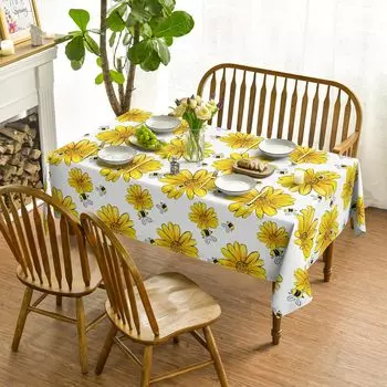 Весенние желтые скатерти с принтом подсолнухов, белые моющиеся скатерти с изображением шмеля для кухонного стола, декор для свадебной вечеринки 50x50cm napkin