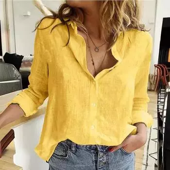 Весенние женские блузки осенние однотонные повседневные свободные рубашки из хлопка с длинными рукавами S коричневый