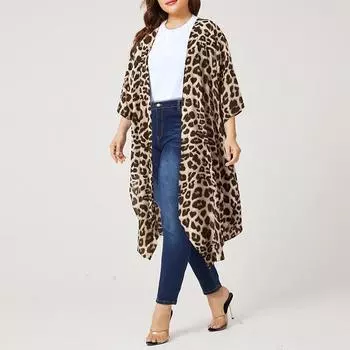 Весенние женские длинные пальто с леопардовым принтом, накидки с рукавами «летучая мышь» и неровным подолом, свободные топы FZH 4XL темно серый