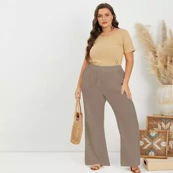 Весенние женские хлопковые льняные эластичные свободные широкие длинные брюки S белый