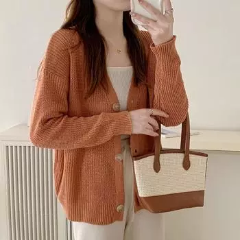Весенние женские кардиганы свитера осень длинный рукав трикотажные короткие пальто повседневные однобортные корейские однотонные V-образный вырез женские кардиганы One Size