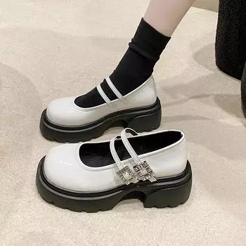 Весенние женские кожаные туфли, модные, повседневные, удобные, на толстом каблуке, со стразами, для отдыха на природе, женская обувь Zapatos Para Mujeres 35