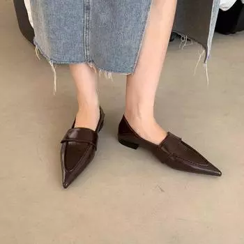 Весенние женские кожаные туфли с острым носком в стиле ретро, однотонные туфли, осенние балетки в британском стиле с короткими каблуками, без застежек, Zapatos De Mujer 35 красный