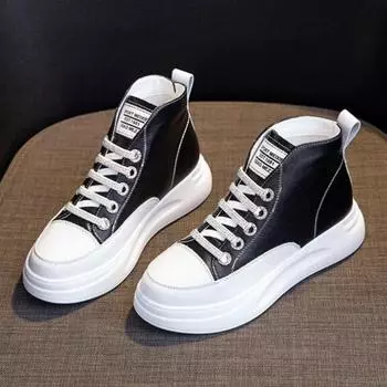 Весенние женские кроссовки из натуральной кожи, осенние, высокие, вулканизированные, женские, повседневные, толстые, зимние, для скейтбординга, женские 34 белый